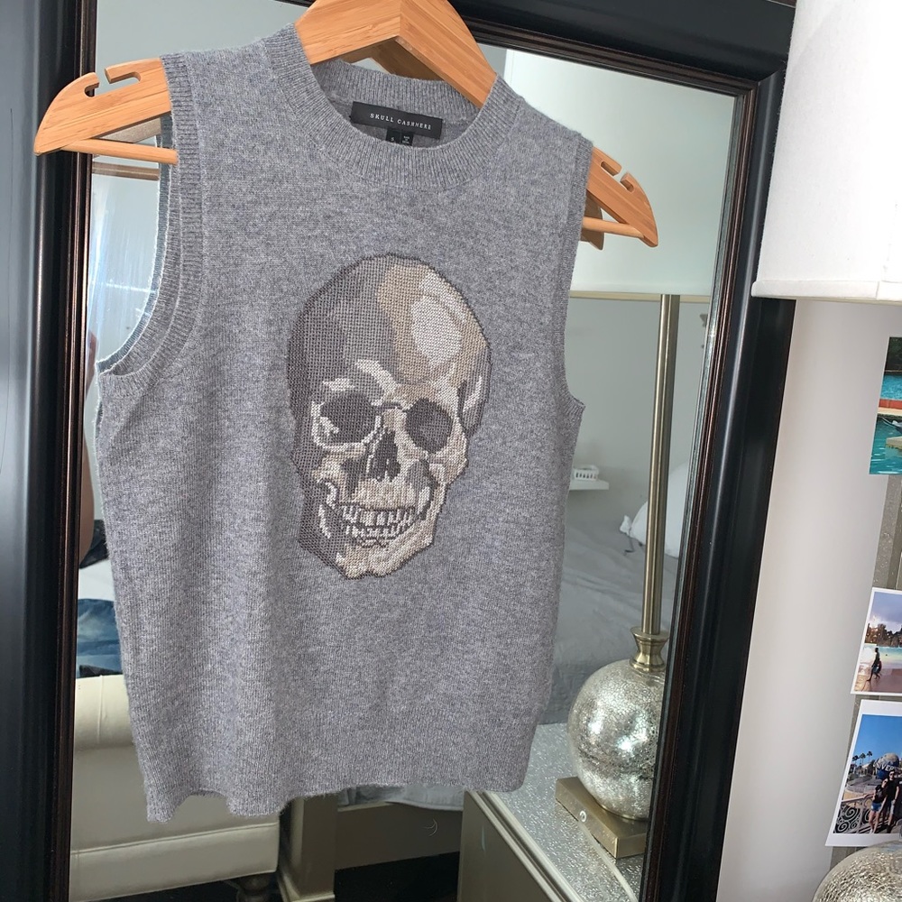 Skull cashmere front skull sleeveles pullover - Picture 4 of 8